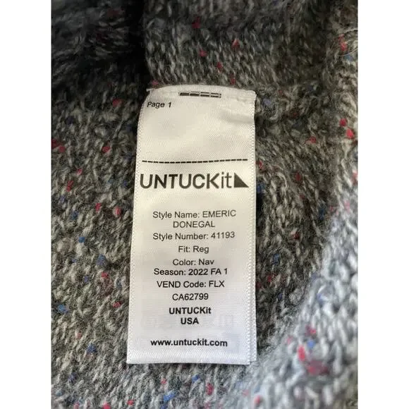 UNTUCKit Emeric Donegal Collared Cardigan Sweater Size S Gray Speckled Grandpa - Picture 7 of 11